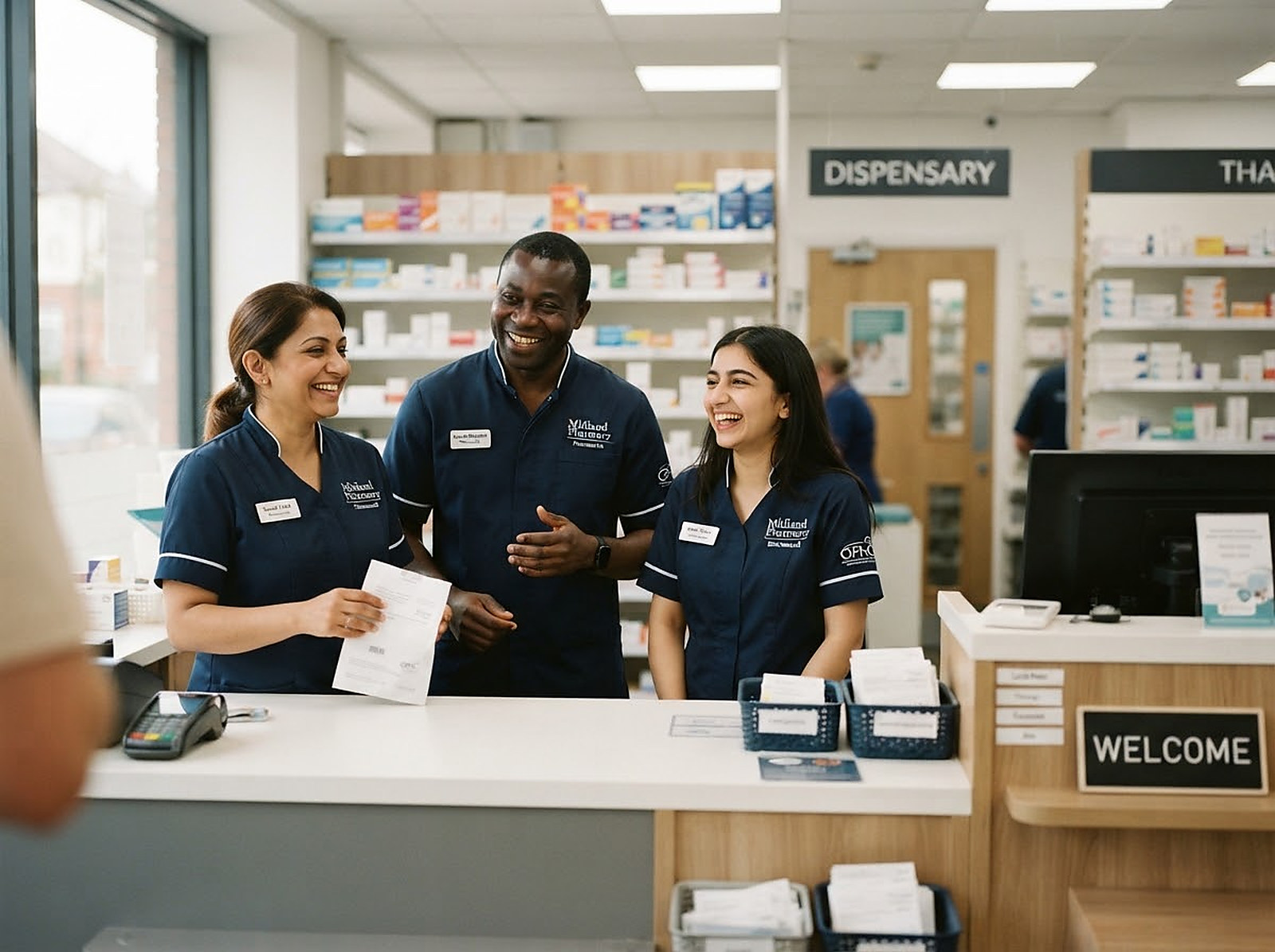 The pharmacy team behind the counter